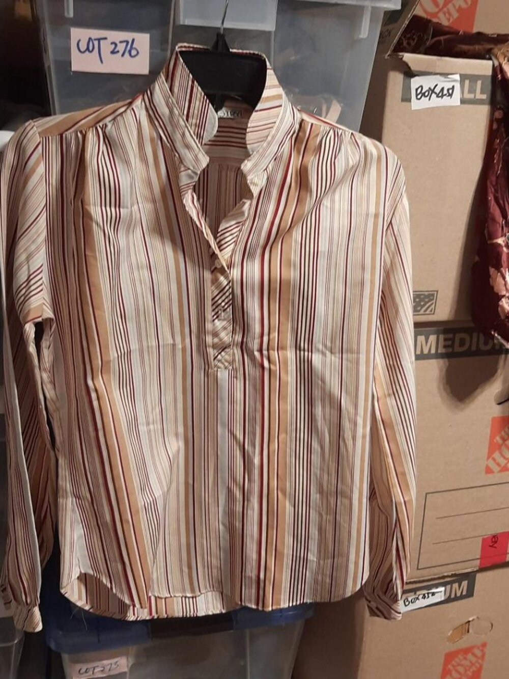 Vintage Langtry Blouses Striped Burgundy Brown White Size S